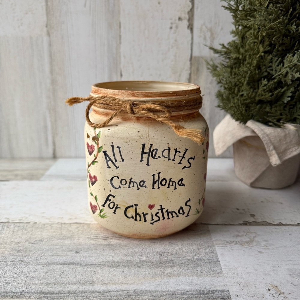 Vintage Handpainted Signed Glass Canister Mason Jar Country Christmas Decor